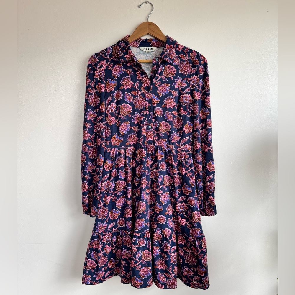 Boden Jemima Tiered Jersey Dress Rich Navy, Pink Ornate Pattern size 12 Regular - Picture 6 of 15